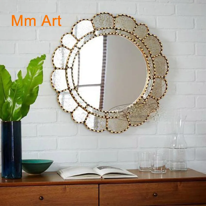 

European Style Living Room Decoration round Mirror Bathroom Hallway Mirror Fireplace Art Background Wall Hanging Dressing Mirror