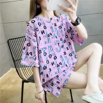 

2020 summer new Women Casual Short Sleeve O Neck Letters Print Loose Long T-shirt Top Comfortable женские футболки