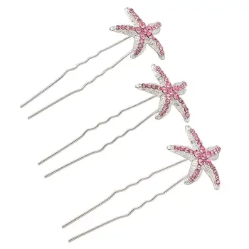 

10pcs Starfish Blue Iron Simple Hair Stick Findings with Rhinestones For Women Hairclip Tools Hairpins Headwear Fittings