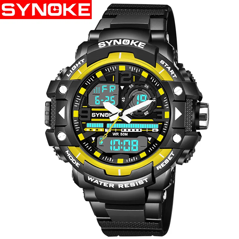 

SYNOKE Men Students Sports Watch Outdoor Multi-functional Waterproof Dual Display Men Electronic Watch