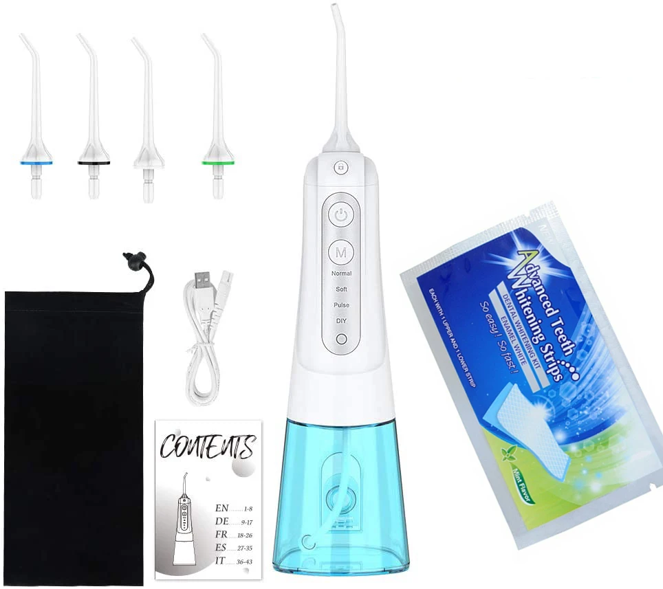 

Teeth Water Flosser Jet Oral Irrigator USB Rechargeable Dental Cleaner Water 300ML Water Tank With Whitening Strip