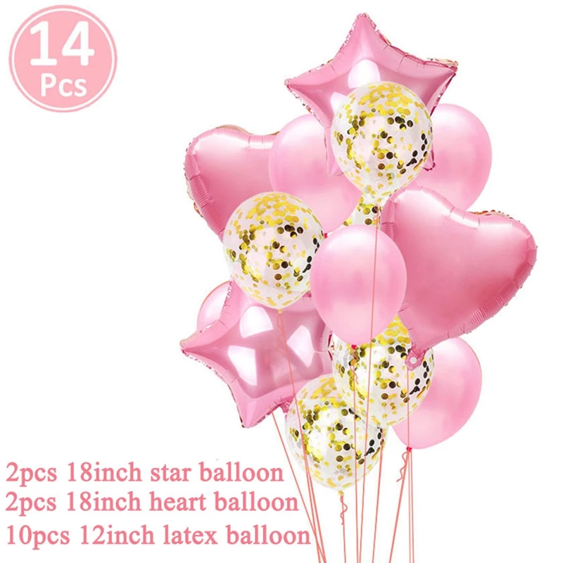 1-й День рождения розовые шары фольги номер баллоны первый день рождения украшения для девочек один год поставки Единорог - Цвет: 14pcs balloons