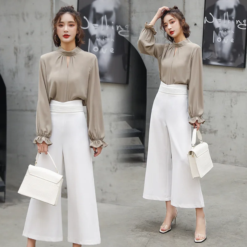 

2019 Spring Clothing New Style Long-sleeve Blouse with Loose Pants Two-Piece Set Small Fragrant Ventilation Network Red Machine