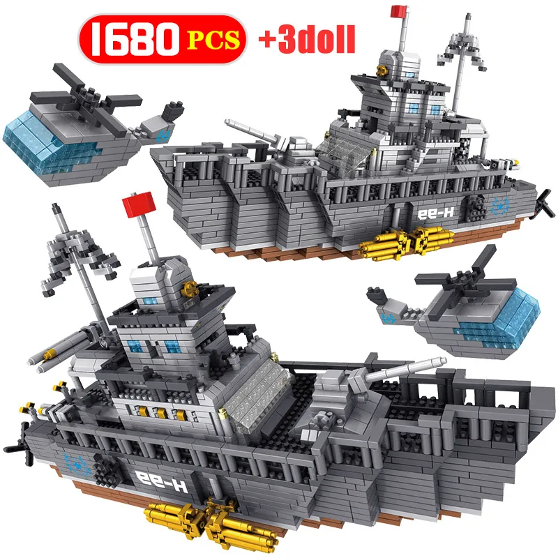 

Military Army Warship Destroyer Ship Aircraft Carrier 3D Model DIY Diamond Mini Building Blocks Figures 1680PCS Bricks Toys Kid