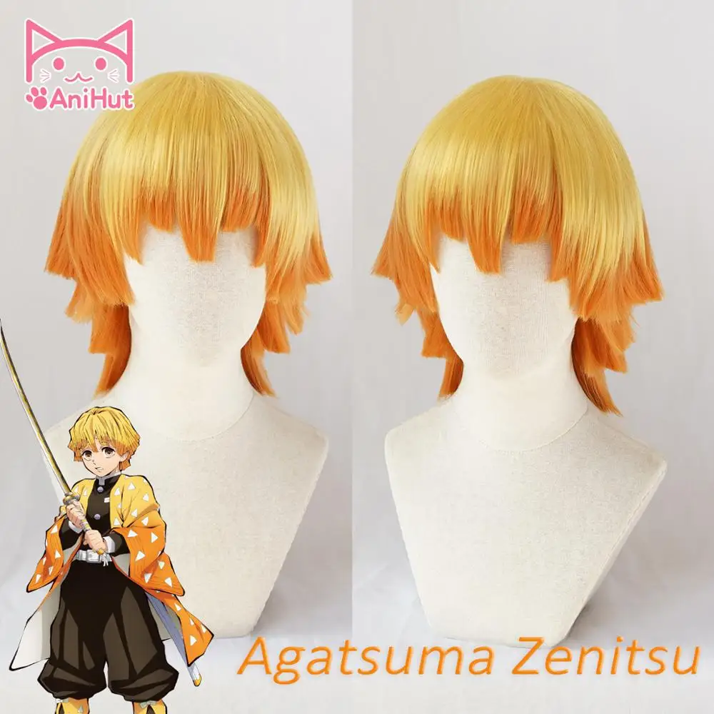 

AniHut Agatsuma Zenitsu Wig Kimetsu no Yaiba Demon Slayer Cosplay Yellow Synthetic Heat Resistant Hair Agatsuma Zenitsu Cosplay