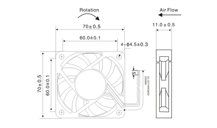 computador, Laptop, 2Pin, 7010, 70mm, 70*70*10mm, DC 5V, 12V, 24V