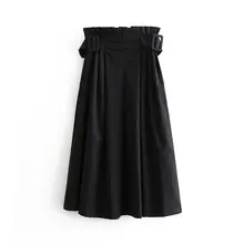 Autumn Skirts Women Solid Pleated Midi Length Skirt Elegant Female High Waist Belt A-line Skirt Casual Ladies Saias