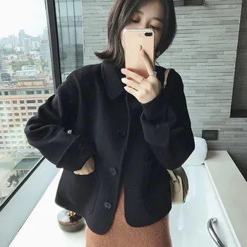 

Woman short Solid Woolen Coat Fashion Autumn Jacket