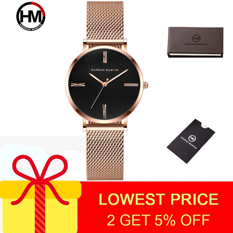 

Hannah Martin Quartz Watches Woman Watch Hook Buckle Hardlex Dial Women's Watches Fashion Water Resistant Quartz Wristwatches
