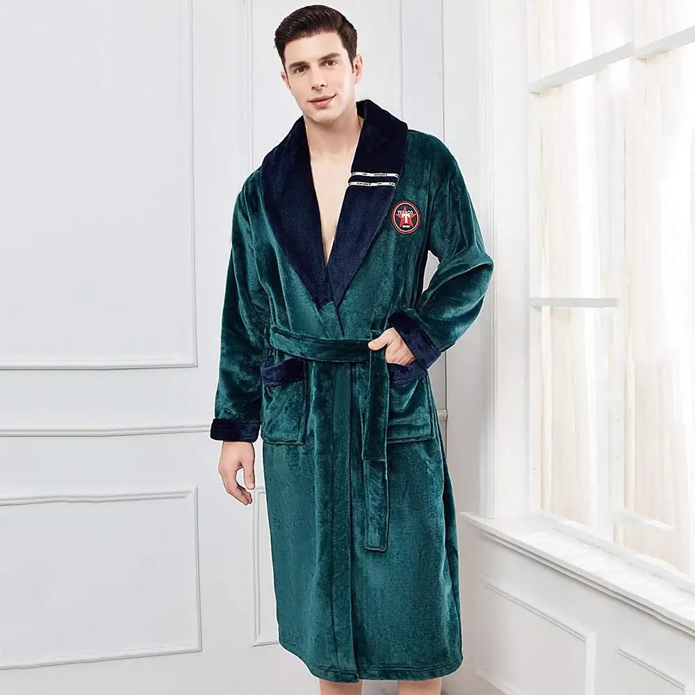 Winter New Men Flannel Homewear Robe Soft Comfortable Bathrobe Long Thick Warm Sleepwear Gown Male Daily Casual Lounge Nightgown men's pajama sets Men's Sleep & Lounge