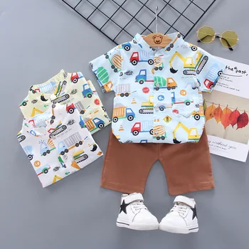 

Summer 2Pcs Set Boys Cartoon Car Print Short Sleeve Shirt + Shorts 2020 Casual Children Clothes Set Kids Cotton Outfits
