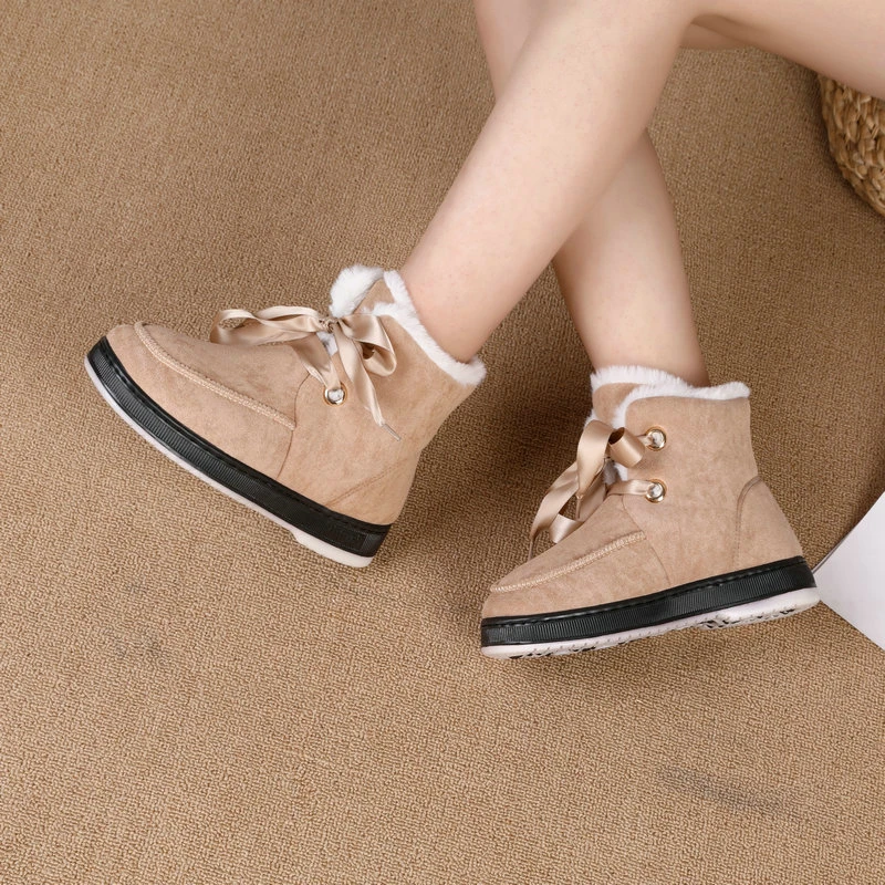 Botas de tacón plano para mujer, botines de gamuza sintética, cómodos, de moda, cabeza redonda, Color gruesas, para invierno|Botas hasta el tobillo| - AliExpress