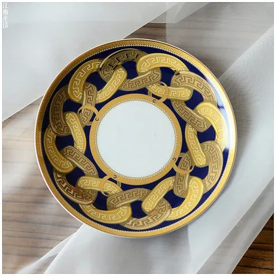 Роскошный набор посуды для портретной посуды синего цвета, фарфоровая тарелка с вестерном, для домашнего свадебного украшения, подарки - Цвет: 7.5inch plate