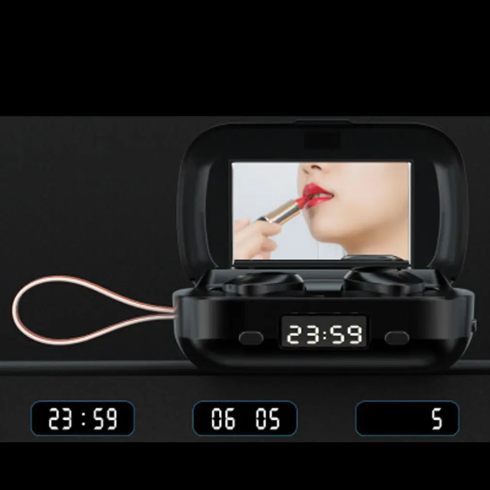 2000mAh Wireles Headphones Earbuds with Mic LED Flashlight Makeup Mirror Sports Headphones IPX7 waterproof