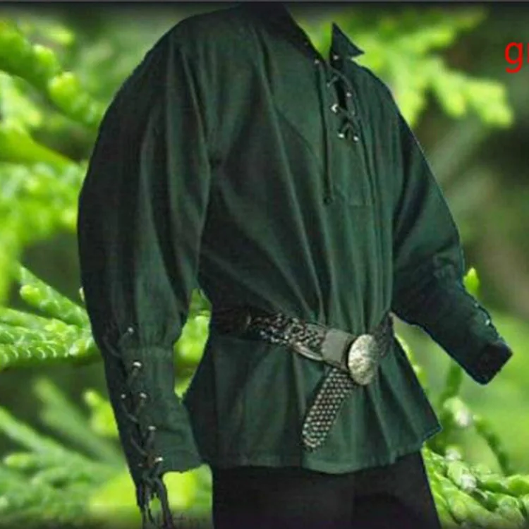 Средневековый Ренессанс рубашка с длинными рукавами, топ-бандаж для Adut Для мужчин Винтаж костюм Пышное среднего возраста Костюмы для мужчин