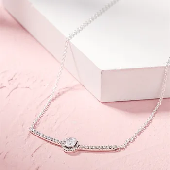 

2019 Winter Christmas Gift Round Sparkling Bar Necklace 925 Sterling Silver Jewelry chain Necklaces For Woman silver 925 Jewelry