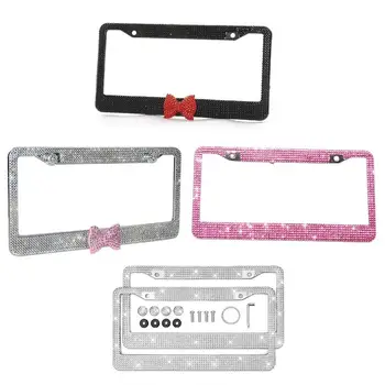 

Low price Car License Plate Frame Rack Tag Cover Holder Auto Glitter Crystal Rhinestone License Plate Holder For Vehicle