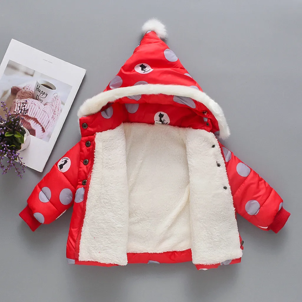 Baby Girls Boys Winter Coats Winter Dot Print Infant Cute Hooded Jacket For Girls Kids Baby Velvet Coat Autumn Outwear