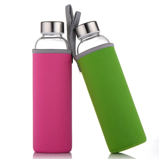 Glass Water Bottle with Stainless Steel Lid and Protective Bag, Sport Bottle, BPA Free, Travel Drink Bottle 360ml, 420 ml, 550ml 3