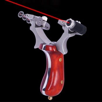 

Hunting Laser Slingshot Stainless Steel Catapult Moving Bow Head +wooden Handle Outdoot Shooting With Flat Rubber Band