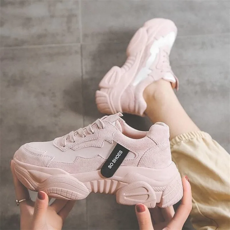 Mhysa Women's Chunky Sneakers 2019 Fashion Women Platform Shoes Lace Up Pink Vulcanize Shoes Womens Female Trainers Dad Shoes