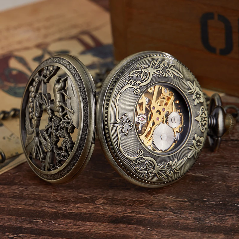 2020 Mechanical Pocket Watch Chain Watch Pendant Chain Transparent Hollow Metal Retro Men Women  Watch Clock Relogio De Bolso