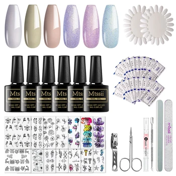 

Mtssii Nail Gel Polish Manicure Set Nail Sticker File Pedicure Nail Art Tools 6pcs Hybrid Glitter Nail Polish All for Manicure