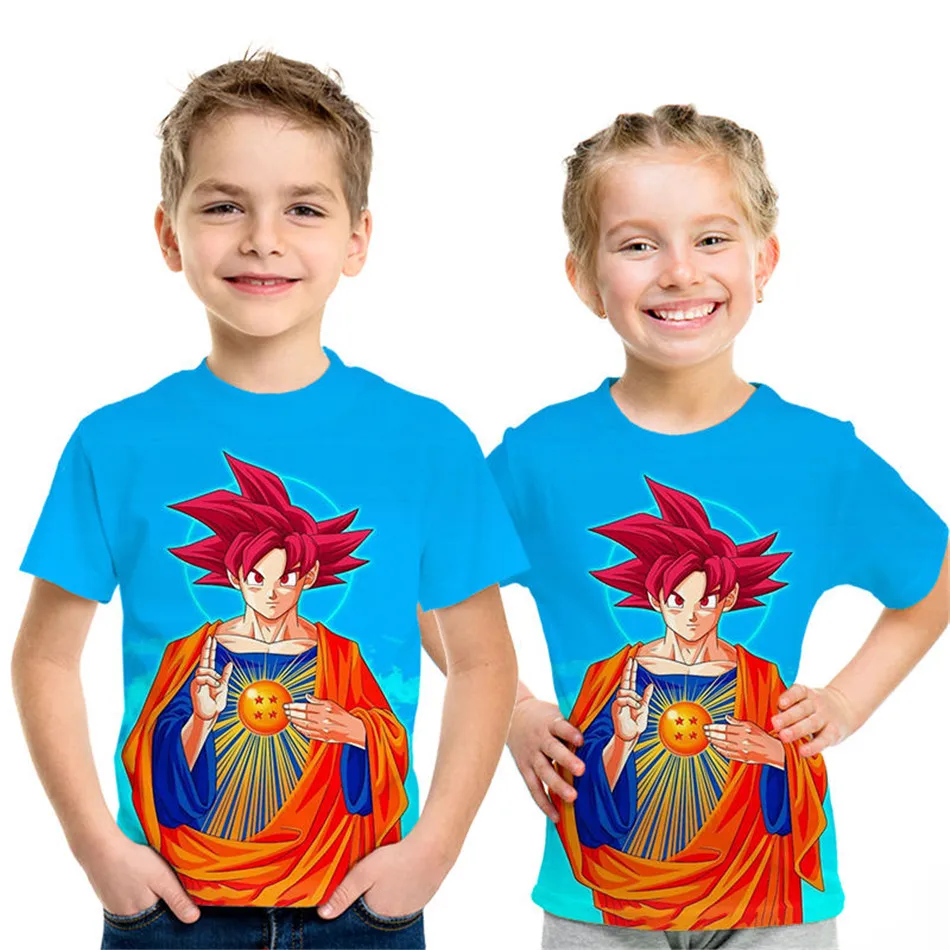 Детская футболка с 3D рисунком Dragon Ball Z Goku Super Saiyan God red blue Hair Vegito, Детская футболка с принтом, футболки с аниме для больших мальчиков и девочек, топы