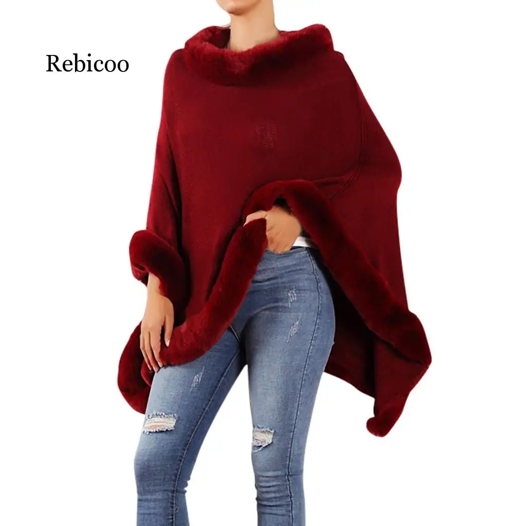 Модный дамский плащ повседневная Асимметричная шаль свитер с высоким воротником