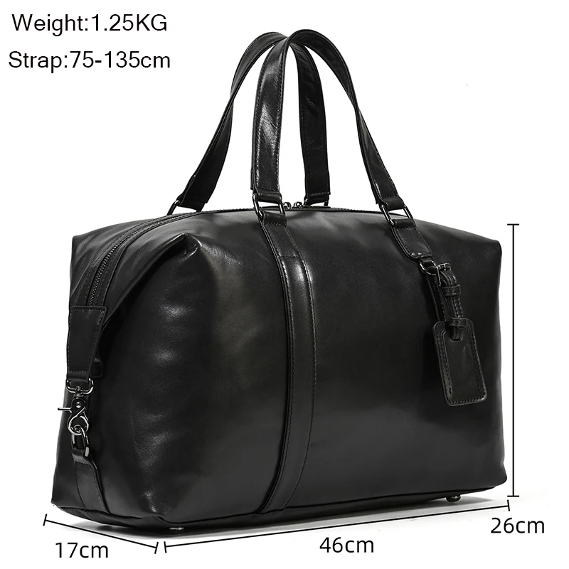 Black Leather Travel Bag For Men