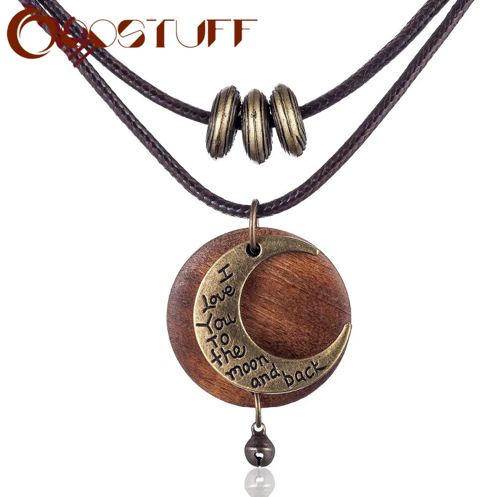 Colliers "Je t'aime jusqu'à la lune et retour" Collier pour femme Bijoux en bois vintage Pendentif gothique Produits tendance Soldes_voghion.com