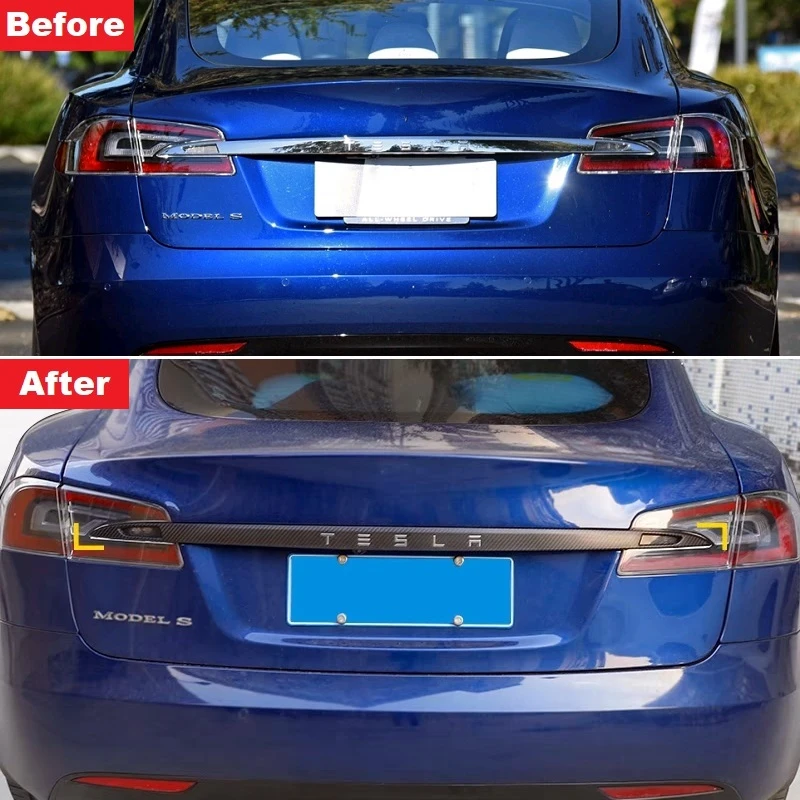 100% Carbon Fiber Car Rear Sign Trim Strip For Tesla Model S 2016-2018 Trunk Body Letter LOGO Sticker Accessories