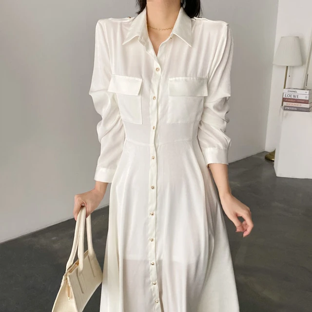 2022 Woman Dresses Long Sleeve High Waist Vintage Shirt Dress For