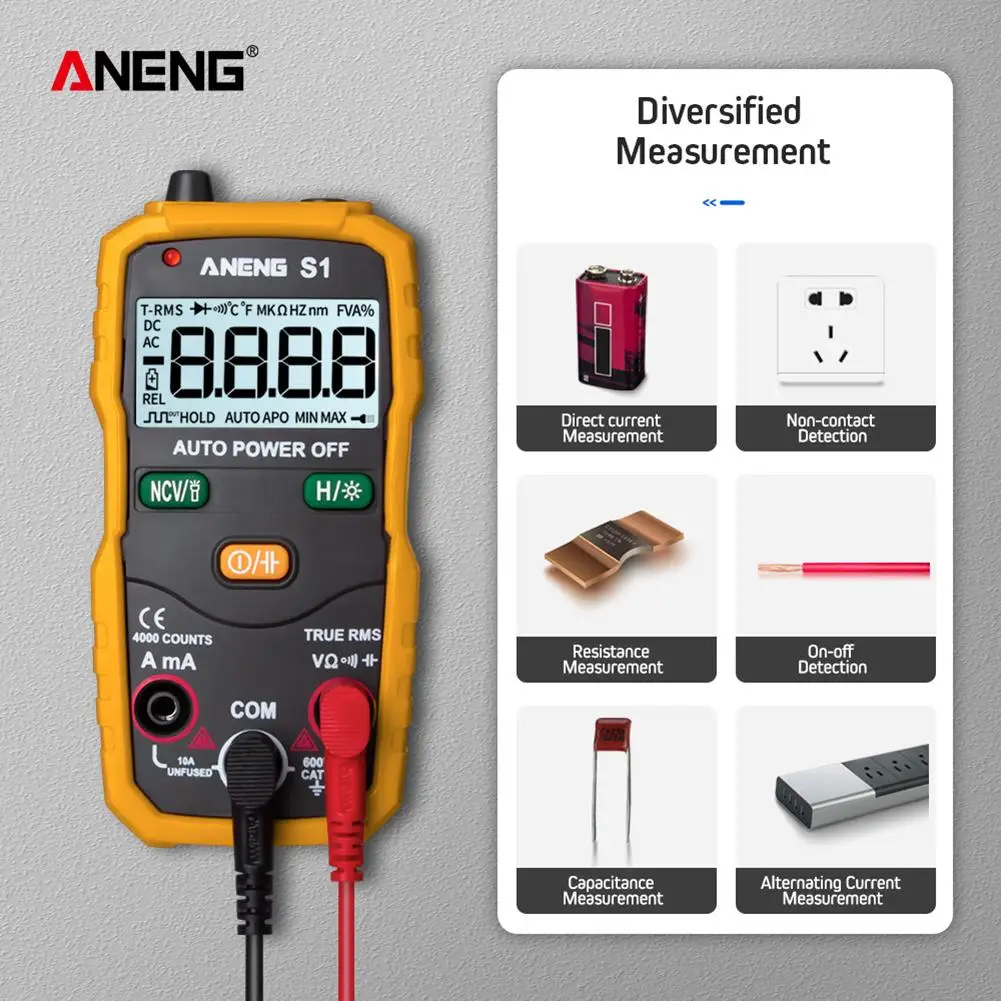 

S1 Intelligent Automatic Range Digital Multimeter 4000-digit Digital Display Counts AC Voltage Current Ohm Test Tool 40Hz~1kHz #
