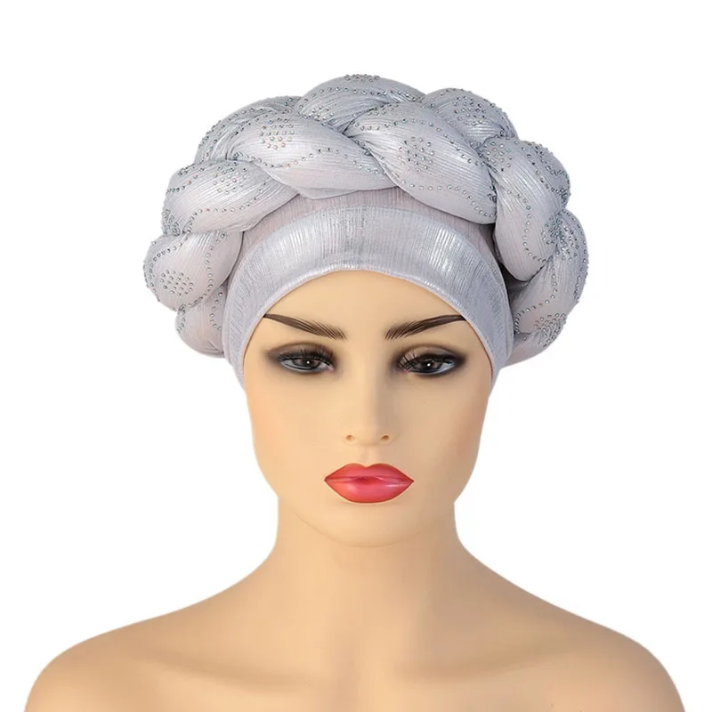 BUSHRA African Turban Cap Braided Aso Oke Gele Head Wrap Already Made Auto Headtie Nigerian Female Ready To Wear Hair Bonnet