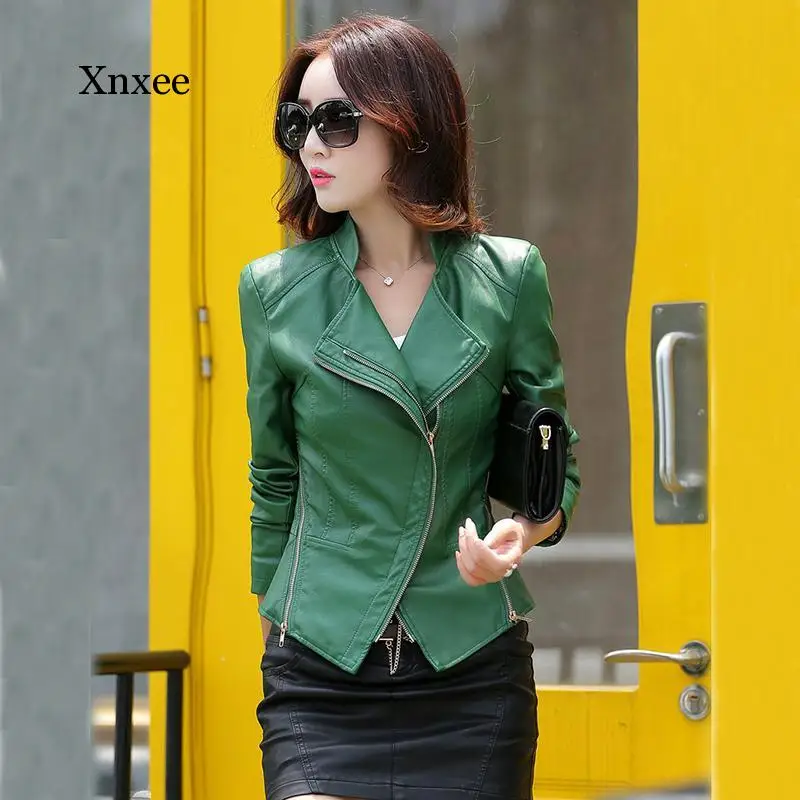 

Motorcycle Leather Clothing Female Spring and Autumn Slim Women Leather Jacket Brief Short Casual Leather Coat S-4Xl
