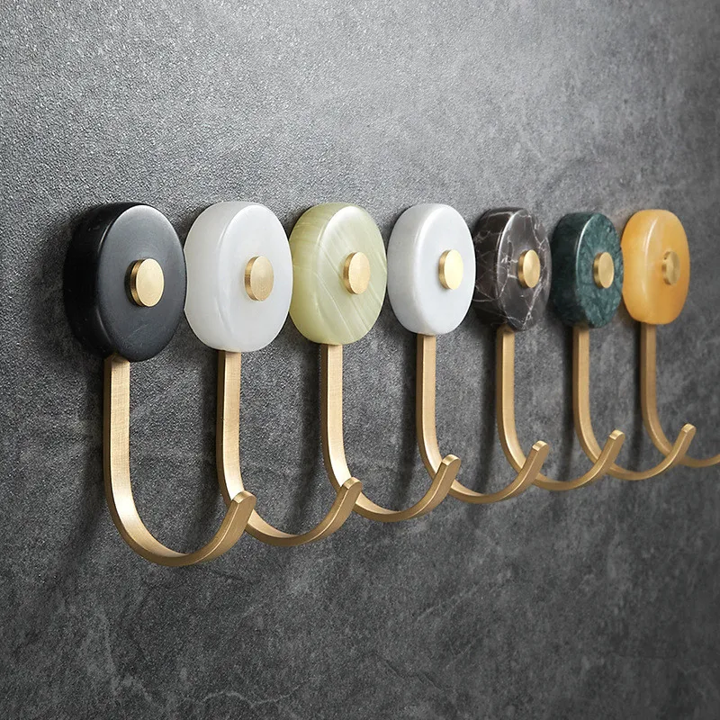 

Nail-free Bathroom Robe Hook Wall Hooks Marble &Brass Towel Hook Gold Jade Key Hat Bag Hanger Holder Clothes Hook Viscose Hook