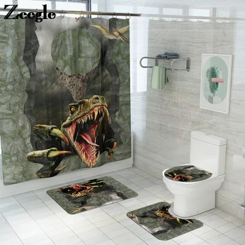 

Cartoon Bathroom Bath Mat Modern Shower Curtain Set Toilet Non Slip Floor Mat Home Decor Bath Carpet and Microfiber Foot Mat