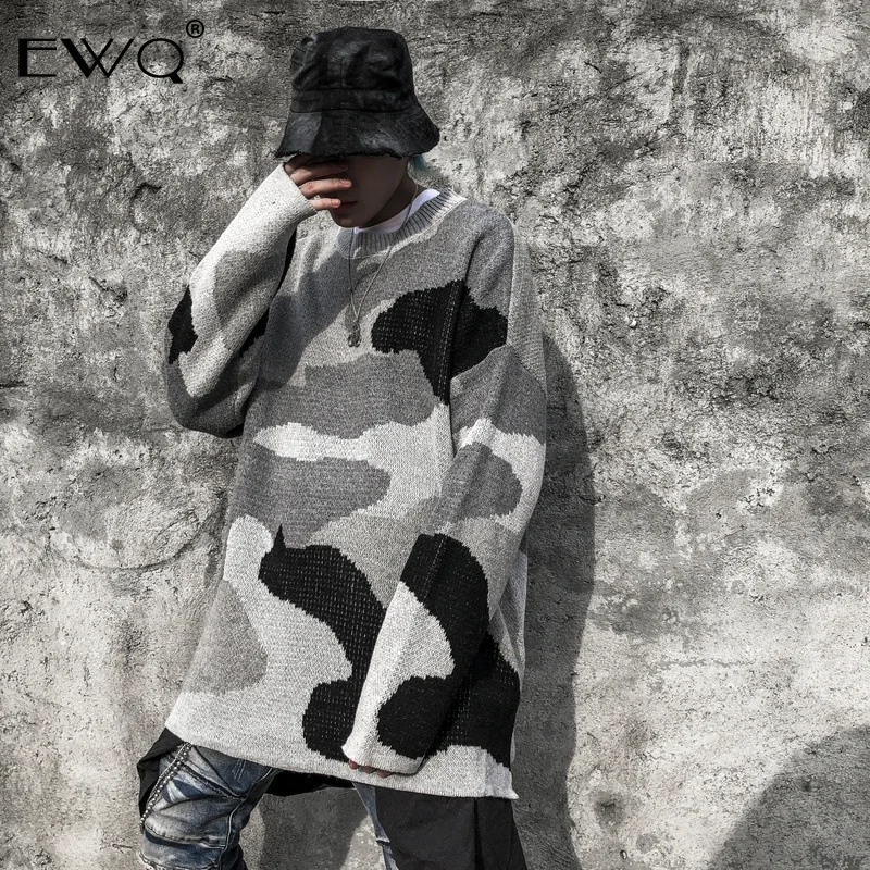 

EWQ / High Street Autumn Oversize Sweater For Male Or Female Loose Trend Hip-hop Knit Personality Print Long Sleeve Tops 19H-a85