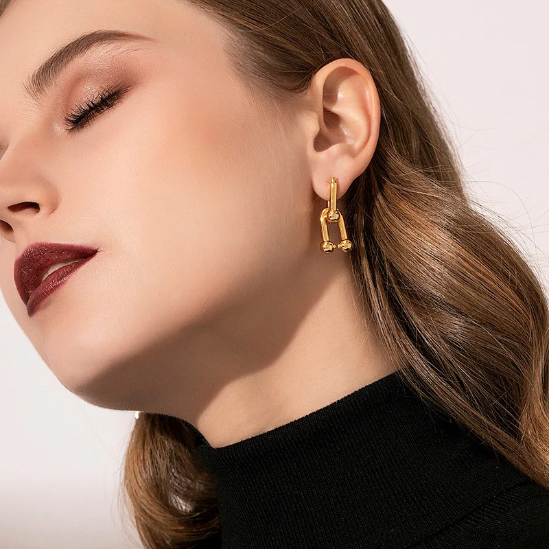 Gold Plated Earrings Fashion Earrings Metallic Color Earrings Metal Earrings Silver Earrings Women U-Shape France Gift
