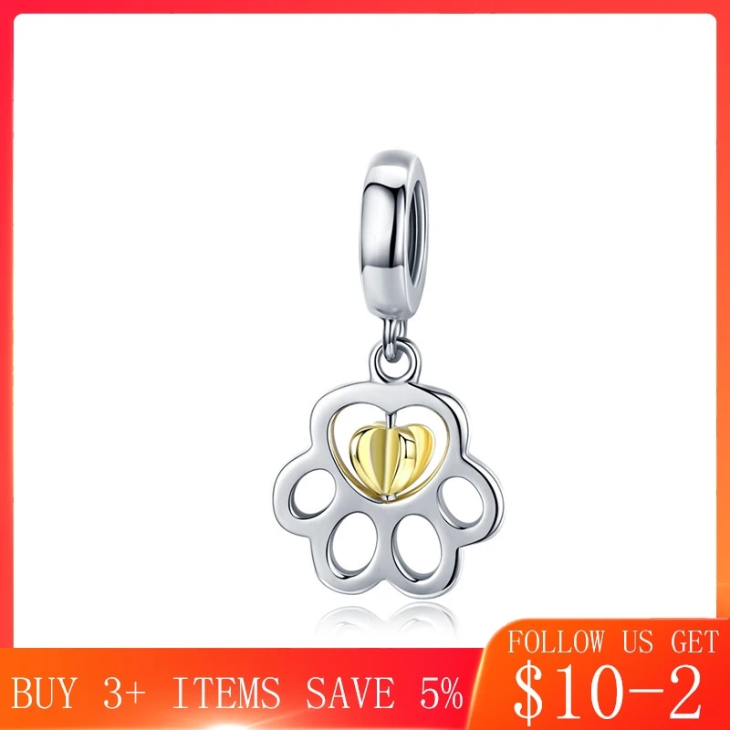 

CodeMonkey Gold Color Dog Paw Pendant Charm for Women Charms Bracelet & Bangle Heart 925 Sterling Silver DIY Jewelry Making 1251