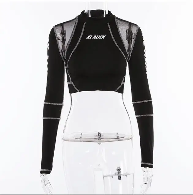 shirt LAISIYI Women Fitness Sport Two Pieces Set Letter Print Turtleneck Top Leggings Striped Patchwork Fashion 2 Pcs Tracksuits - Цвет: shirt