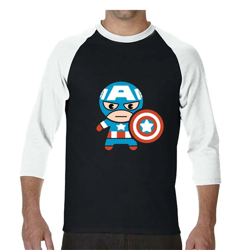 

Men's Football Shirt Off White Gym Couture Hip Hop Q version Captain America Three Quarter Sleeve T-shirt Lil Peep