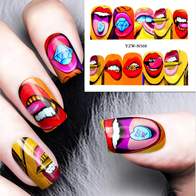 

1pcs Nail Art Stickers Slider Cool Girl Sexy Lips Designs Water Transfer Decals 3D DIY Tips Nails Decorations Wraps Manicure