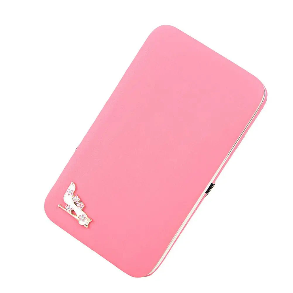 

Wristlet Clutch Wallet Female Big Capacity Brand Card Holders Cellphone Pocket High Heel Flower Rhinestone Faux Leather Purse