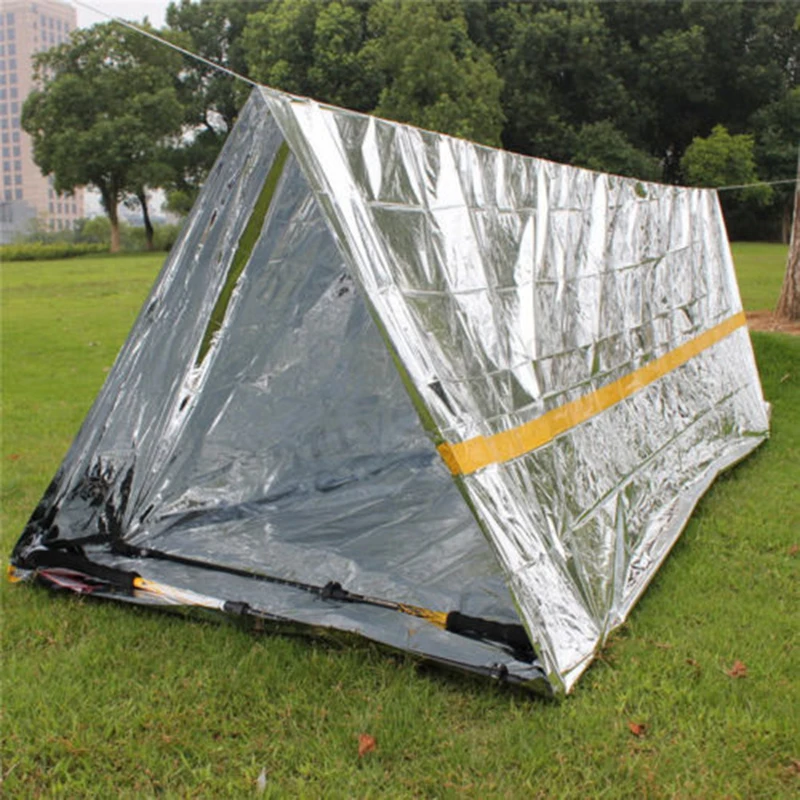 Folding Outdoor Tent Blanket Sleeping Bag Survival Camping Shelter Silver