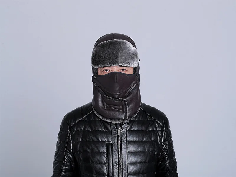 Brown Зимние шапки для мужчин из воловьей кожи, толстые теплые кепки, для пожилых людей, защита от ушек, ПУ, для езды на велосипеде, холодная шапка, мужская шапка - Цвет: Brown