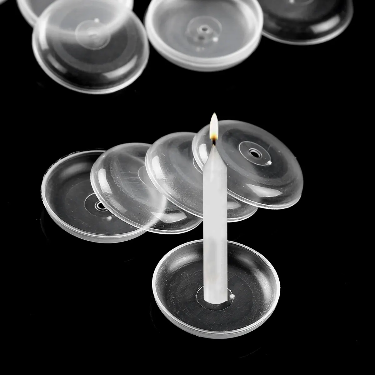 50Pcs 2.7cm Candle Drip Protectors Caps Mini Clear Plastic Round Cake