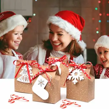 

24pc Christmas Gifts Bags Candy Box Christmas Kraft Paper Snowflake Paper Bag Cookie Candy Bag Christmas Card Boxes Gift Holders