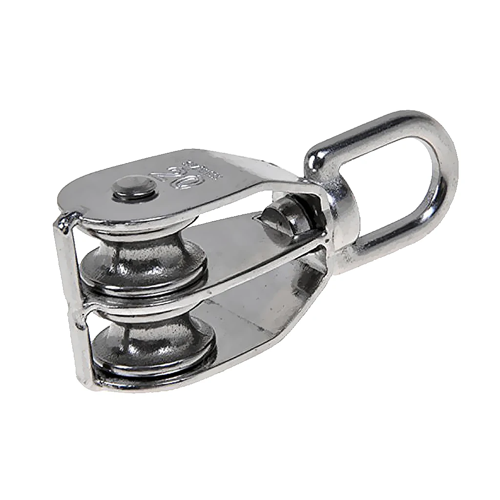 3pcs/set M20 Stainless Steel Double Sheave Swivel Eye Rope Pulley Block Wheels
